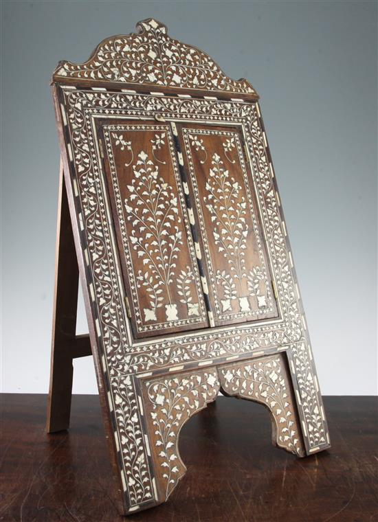 An Indian ebony and ivory inlaid easel mirror, 28.5in.